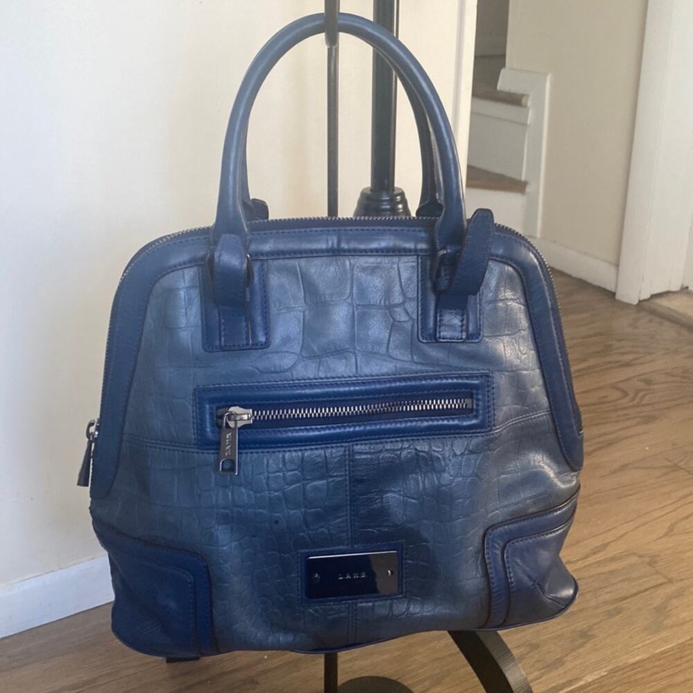 L.A.M.B. Gwen Stefani Domed Croc Embossed Blue  Leather Bag